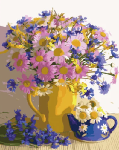 5D DIY Purple Daisy Vase and Teapot Diamond Art Kit Crystal Embroidery Rhinestone Canvas 30cm x 40cm