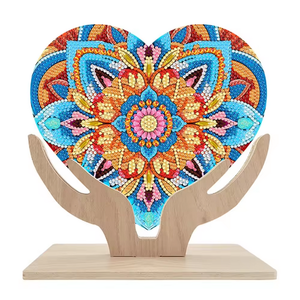 5D DIY Mosaic Heart in Hands Diamond Painting Art Kit Embroidery Rhinestone Acrylic Tabletop Ornament Decoration with Wooden Base