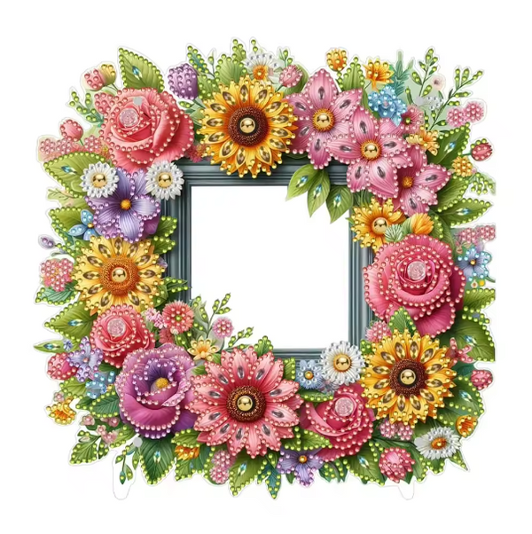 5D DIY Floral Photo Frame Diamond Art Kit Crystal Embroidery Rhinestone Acrylic Table Top Frame Decoration Approx 25cm x 25cm