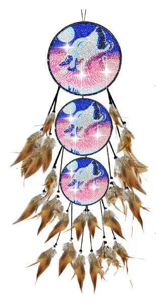 5D DIY Mystical Wolf Hanging Three Layer Feather Dream Catcher Diamond Art Kit Crystal Embroidery Rhinestone Decoration