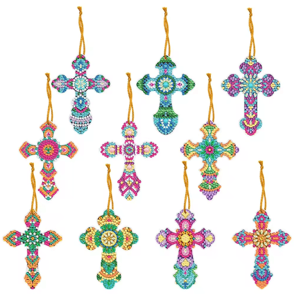 10 Pcs 5D DIY Assorted Cross Diamond Painting Kit Hanging Decoration Kit - Syntego