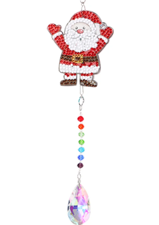 5D DIY Cute Santa Hanging Chime Diamond Art Kit Crystal Embroidery Rhinestone Acrylic Decoration Approx 43cm Long