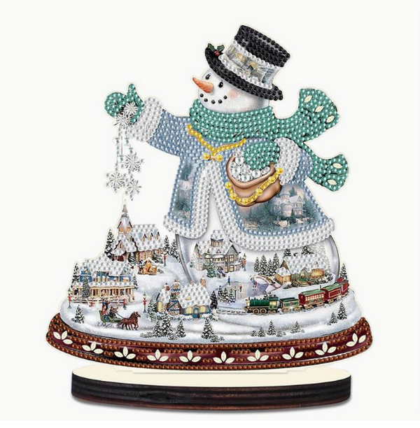 5D DIY Christmas Snowman with Scarf Diamond Art Kit Crystal Embroidery Rhinestone Approx 21cm x 19cm Wooden Table top Decoration