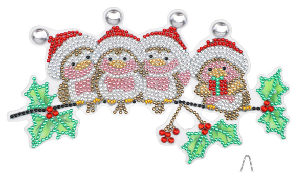 5D DIY Christmas Robins on Branch Diamond Painting Art Kit Embroidery Rhinestone Acrylic Hanging Ornament Decoration Approx 22cm x 12.5cm