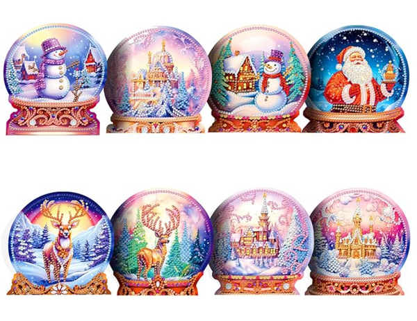 8pcs 5D DIY Diamond Art Assorted Christmas Snow Globe Card Kits for Adults Diamond Painting Christmas Greetings Card Kit Decoration