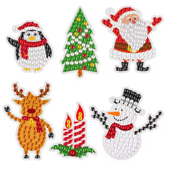 6pcs 5D DIY Assorted Cute Christmas Diamond Art Craft Stickers by Numbers Kit for Adults Rhinestone Craft Mosaic Stickers