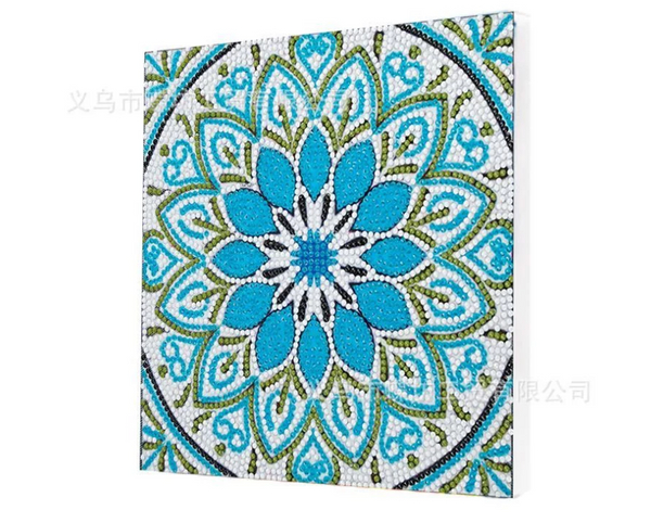 5D DIY Diamond Painting Blue Mandala Medallion Wall Canvas On Frame by Numbers Kit Crystal Embroidery Rhinestone Acrylic Decoration