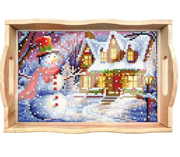 5D DIY Christmas Snowman Tray Diamond Art Kit Crystal Embroidery Rhinestone Wooden Tray Decoration 30cm x 20cm