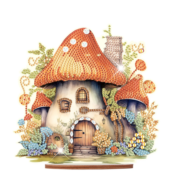 Syntego 5D DIY Fantasy Mushroom House Diamond Art Kit Crystal Embroidery Rhinestone Acrylic Table Top Decoration Approx. 20cm x 20cm