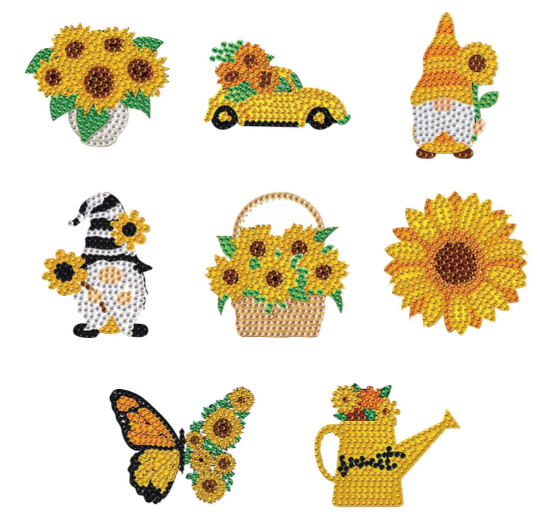 Syntego 8pcs 5D Diamond Art Assorted Sunflower Gnome Magnets DIY Diamond Magnet Kit for Beginners Arts and Crafts