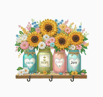 Syntego 5D DIY Sunflower Inspiring Vases Diamond Art Kit Crystal Embroidery Rhinestone Acrylic Wall Hanging Decoration with Hooks Approx 24cm x 20cm