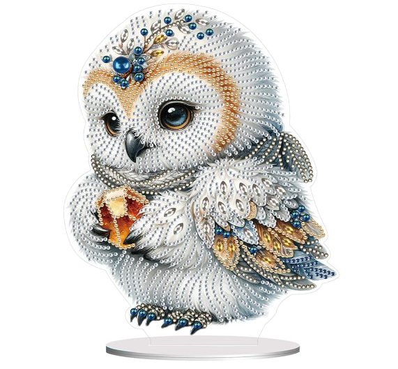 Syntego 5D DIY Beautiful White Owl Tabletop Diamond Art Kit Crystal Embroidery Rhinestone Approx 24cm x 18.5cm Acrylic Decoration