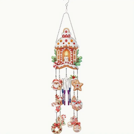 Syntego 5D DIY Christmas Gingerbread Candle Windchime Diamond Art Kit Crystal Embroidery Rhinestone Acrylic Decoration Approx 73cm x 15cm