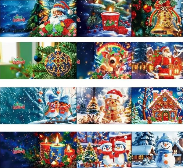 12pcs 5D DIY Assorted Diamond Art Christmas Card Kits for Adults