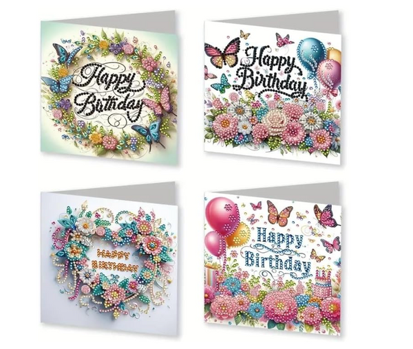 4pcs 5D DIY Diamond Painting Birthday Card Kits For Adults - Diamond Painting Birthday Greetings Card Kit Decoration - Syntego