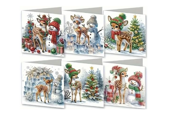 Syntego 6pcs 5D DIY Diamond Art Reindeer and Snowman Kits for Adults - Diamond Painting Christmas Greetings Card Kit Decoration