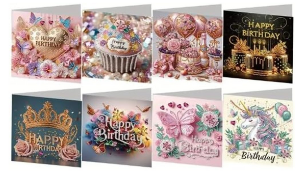 Syntego 8pcs 5D DIY Diamond Art Assorted Birthday Card Kit for Adults Diamond Painting Birthday Greeting Card Kit Decoration