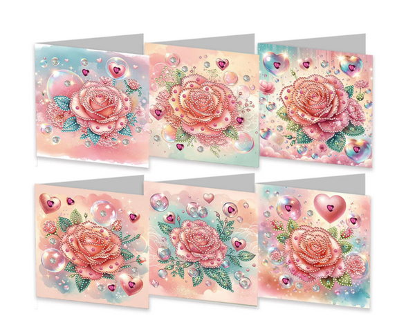 6pcs DIY Diamond Painting Greeting Card Kit Stunning Roses and Hearts Greeting Cards Diamond Art Kit