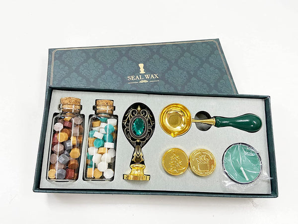 Wax Seal Stamp Kit With 3 Christmas Wax Seal Stamp Heads, Gold Pen - Gift Box