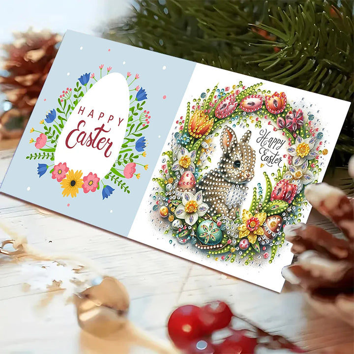 6Pcs Easter Rhinestone Painting Card Kit Diamond Drawing Card Diamond Painting Greeting Card for Family Friends Gift