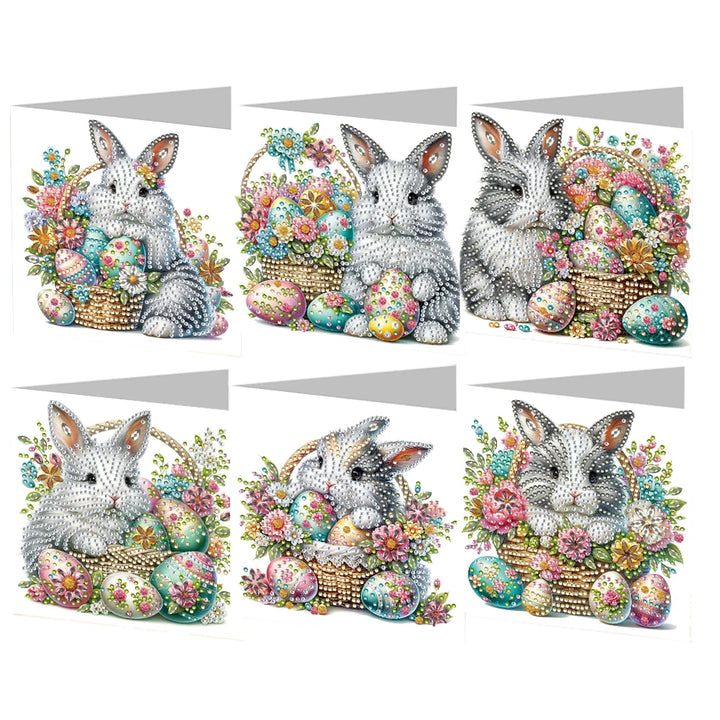 6Pcs Easter Rhinestone Painting Card Kit Diamond Drawing Card Diamond Painting Greeting Card for Family Friends Gift
