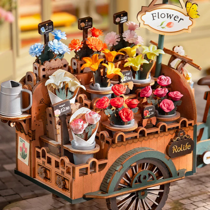 3D Wooden Blossom Cart Puzzle Kit - Decorative Craft Model for Adults and Children