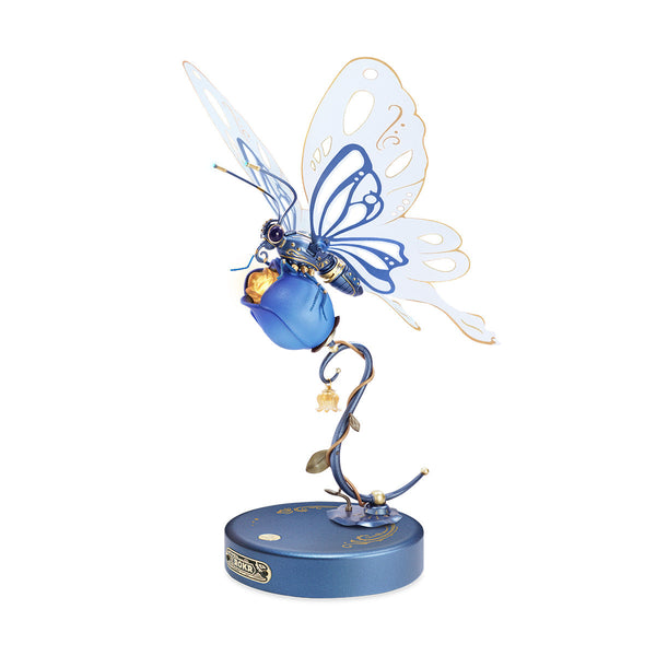 3D Metal Puzzle Blue Butterfly with LED Light of Industrial-Style Building Block Gift for Kids