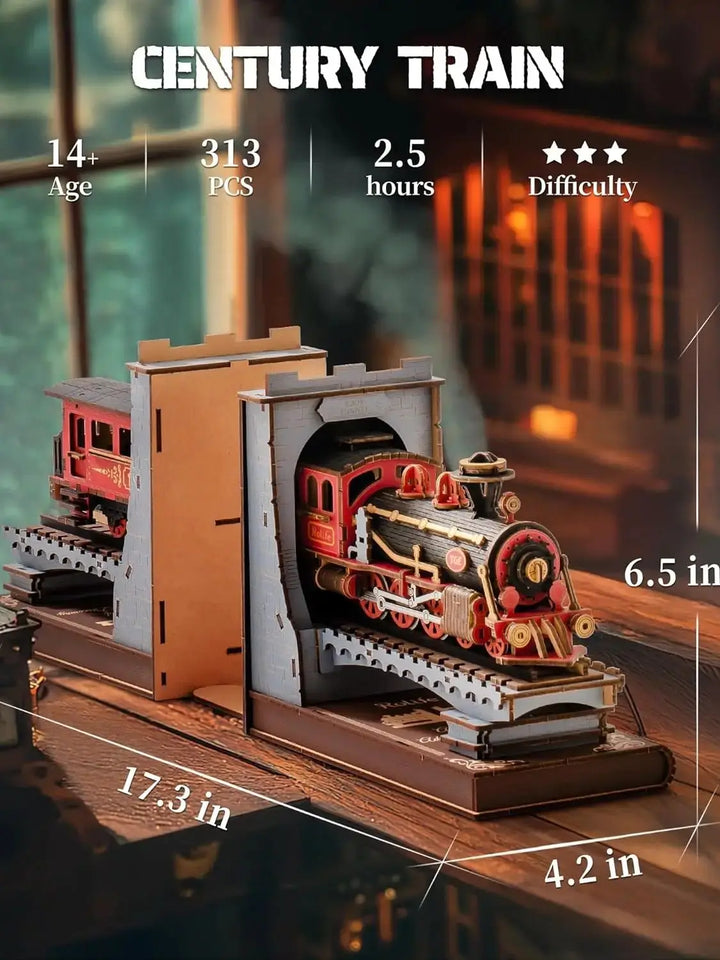 Rolife Vintage Wooden Train Kit - 3D Puzzle DIY Book Nook Decorative Bookends - Perfect Gift for Adults, Boys, and Girls - 6.5" Fun & Crafty Experience!
