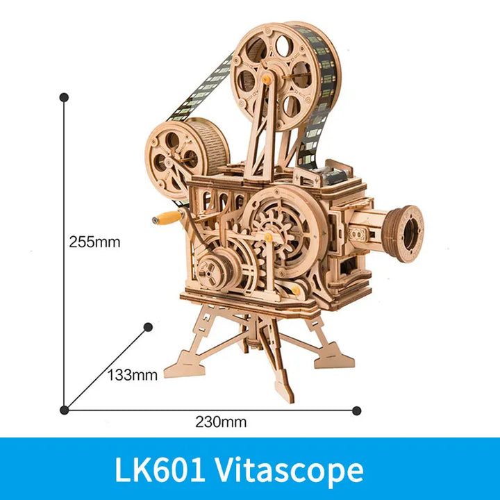 ROKR Classic Film Vitascope 3D Wooden Puzzle Projector Model - Hand Crank Building Toy for Adults and Children, LK601