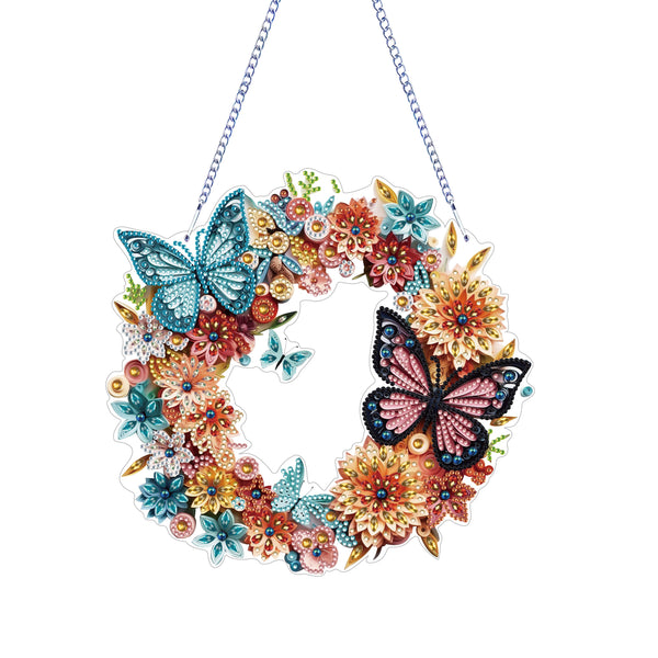 5D DIY Colourful Floral Butterfly Wreath Diamond Painting Kit Hanging Decoration - Syntego