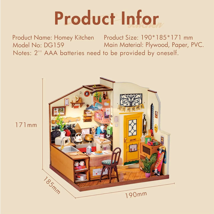 Rolife Cozy Kitchen 3D Wooden Puzzle Miniature House Kit - DIY Gift for Children DG159