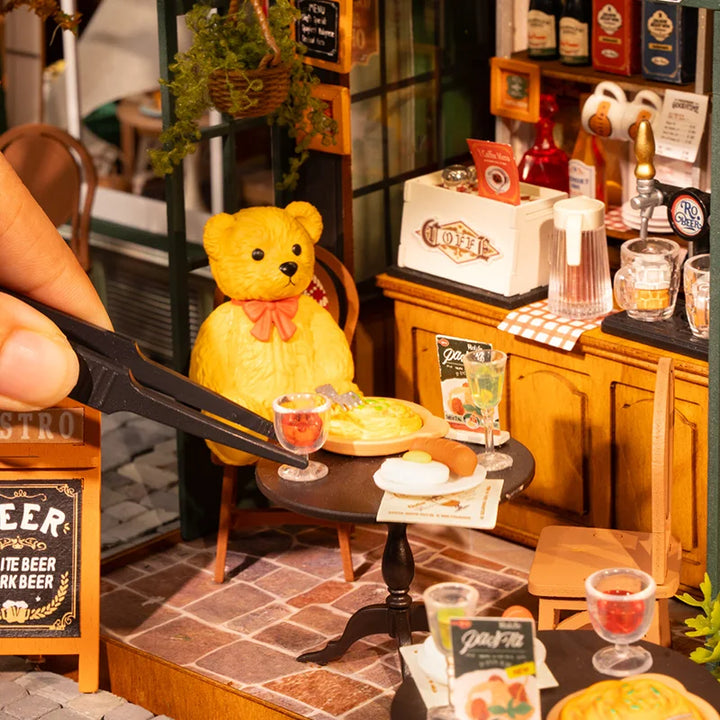 Rolife DIY Miniature House Kit Tipsy Restaurant Desk Bookshelf Decoration for Adults Gift Idea for Girls Boys Kids