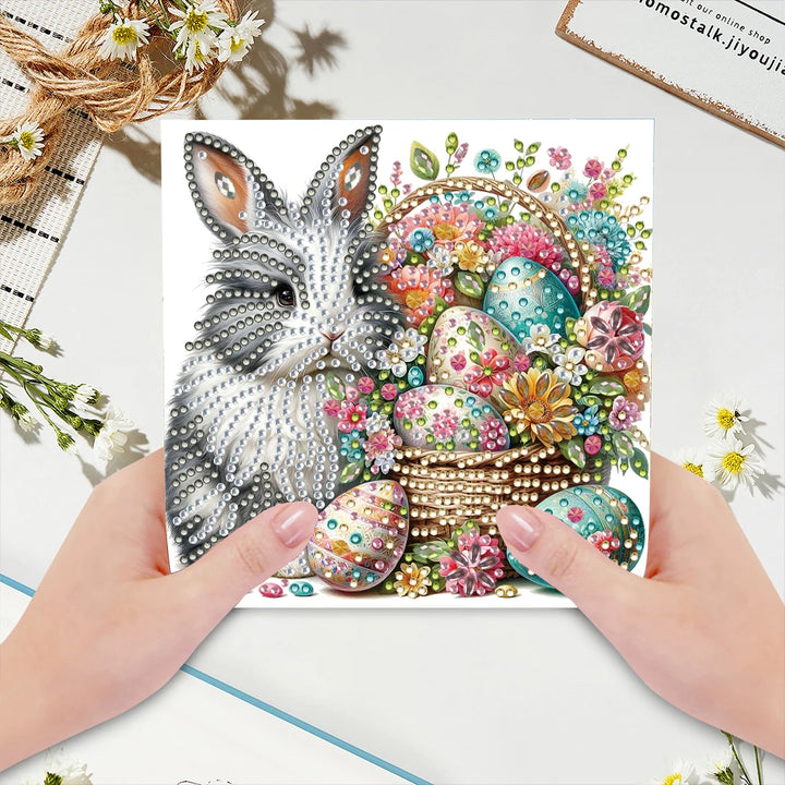 6Pcs Easter Rhinestone Painting Card Kit Diamond Drawing Card Diamond Painting Greeting Card for Family Friends Gift