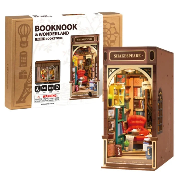 Rolife Bookstore Book Nook Bookend Model Kit with LED Light DIY Miniature House Kit for Bookshelf Decor - TGB07