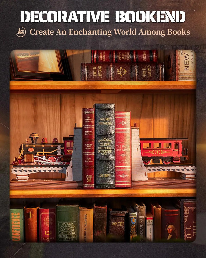 Rolife Vintage Wooden Train Kit - 3D Puzzle DIY Book Nook Decorative Bookends - Perfect Gift for Adults, Boys, and Girls - 6.5" Fun & Crafty Experience!