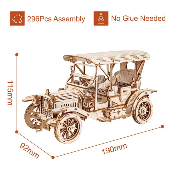 Rokr Classic Car 3D Wooden Puzzle Montessori Toys Vintage Car 1:15 Scale Model Building Kits for Kids