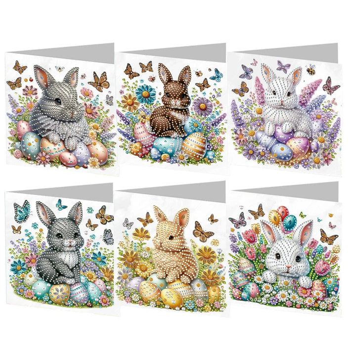 6Pcs Easter Rhinestone Painting Card Kit Diamond Drawing Card Diamond Painting Greeting Card for Family Friends Gift
