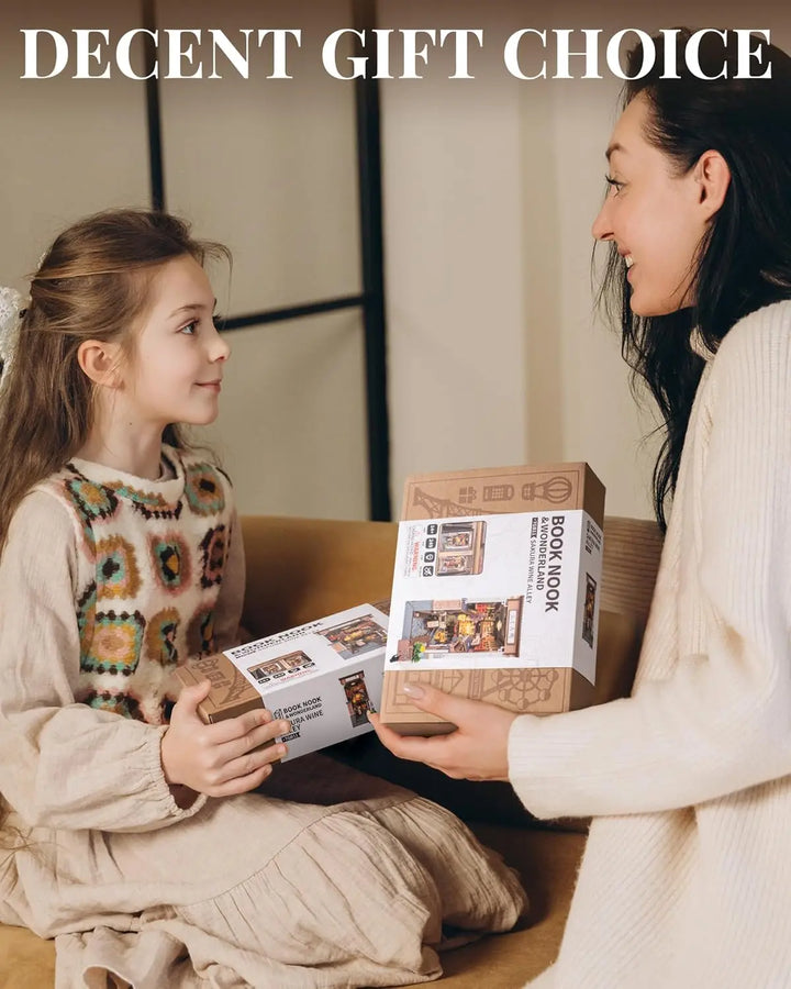 Sakura Wine Alley DIY Booknook with Lights DIY Miniature Dolls House Kit 3D Wooden Puzzle Bookend Bookshelf Decor Gift