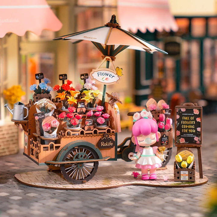 3D Wooden Blossom Cart Puzzle Kit - Decorative Craft Model for Adults and Children