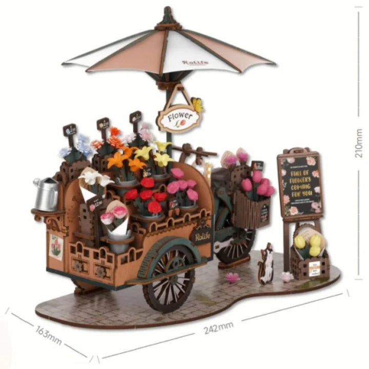 3D Wooden Blossom Cart Puzzle Kit - Decorative Craft Model for Adults and Children