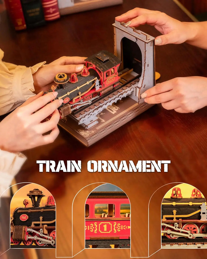 Rolife Vintage Wooden Train Kit - 3D Puzzle DIY Book Nook Decorative Bookends - Perfect Gift for Adults, Boys, and Girls - 6.5" Fun & Crafty Experience!