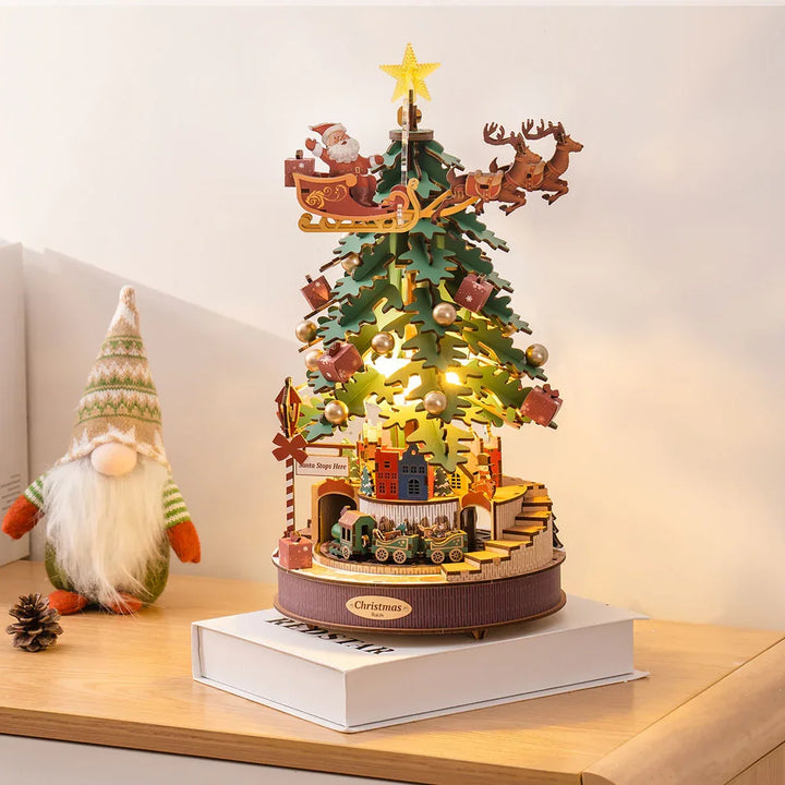 Rolife Christmas Melody Tree Music Boxes 3D Wooden Puzzle with Light Perfect Gifts for Family Easy Assemble Toys