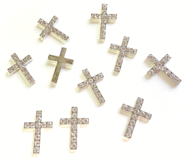 10 Silver Diamante  cross Embellishments.1.7 x 2.5CM