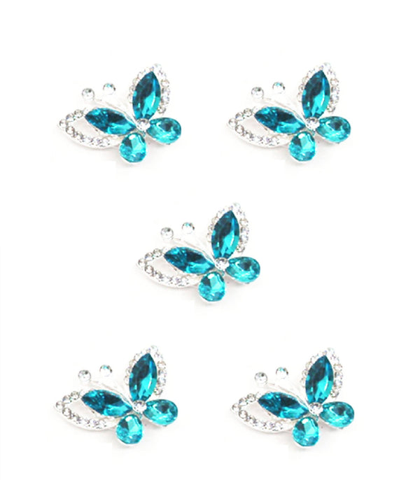 5pcs Turquoise Crystal Butterfly Flat Back Diamante Embellishment Grade A Rhinestones Sparkly