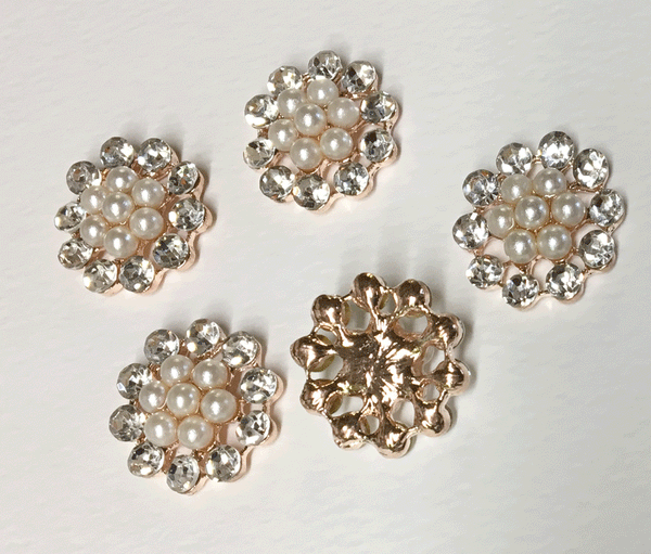 10 Rose Gold Round Diamante and Pearl Clusters 23mm