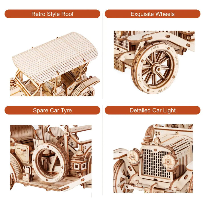 Rokr Classic Car 3D Wooden Puzzle Montessori Toys Vintage Car 1:15 Scale Model Building Kits for Kids