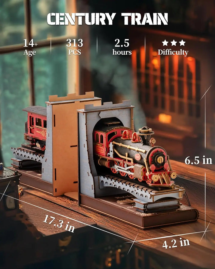 Rolife Vintage Wooden Train Kit - 3D Puzzle DIY Book Nook Decorative Bookends - Perfect Gift for Adults, Boys, and Girls - 6.5" Fun & Crafty Experience!