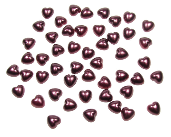 Burgundy Pearl Heart Shape Beads Flat Backed. Pack of 50 Beads