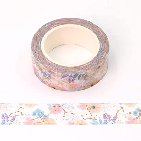 Pink Flower Bronzing Foil Constellations Washi Tape Decorative Tape 15mm x 10m