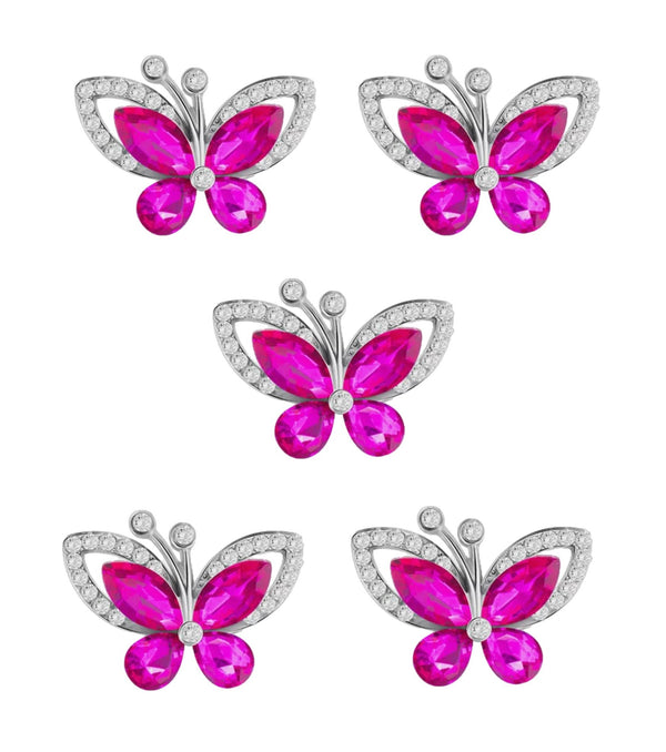 5pcs Fuchsia Crystal Butterfly Flat Back Diamante Embellishment Grade A Rhinestones Sparkly